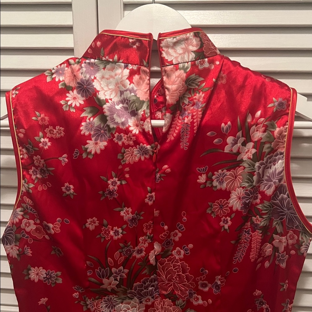 Elegant Red Floral Dress Chinese Style M/L “14/15 “ 33 “ - Picture 4 of 11